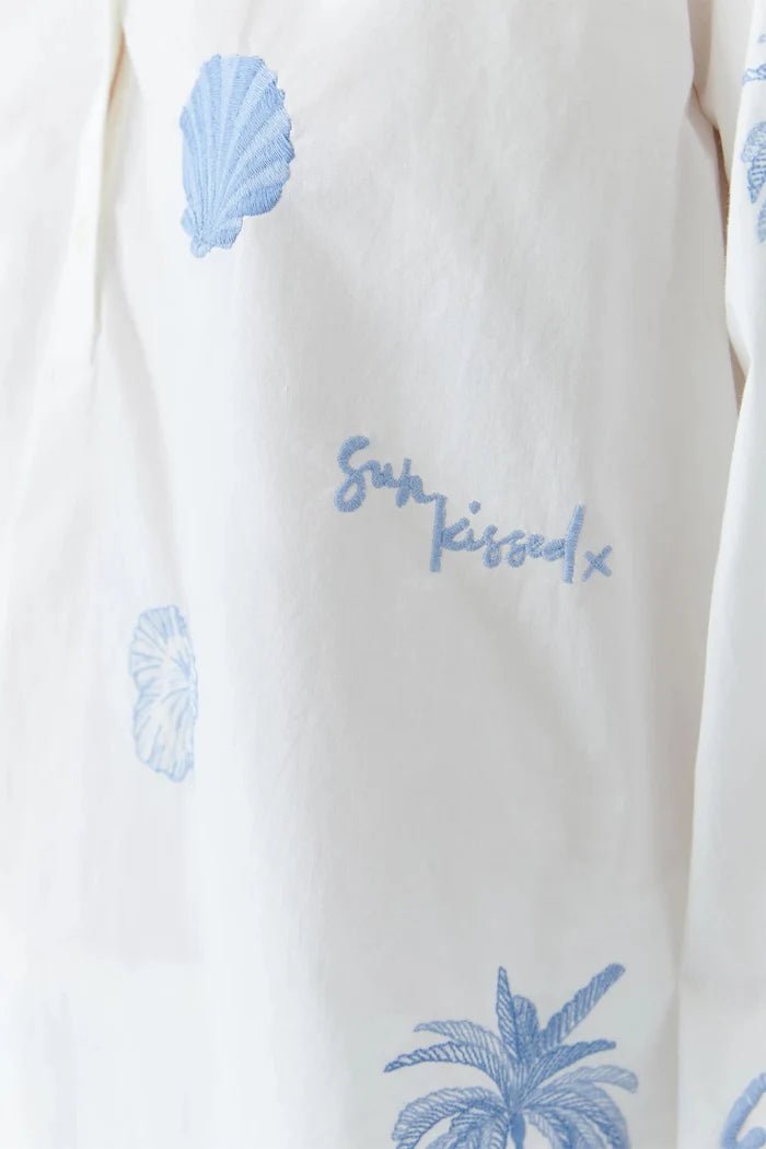 Oui 93211 Optic White Embroidered Cotton Tunic - Dotique