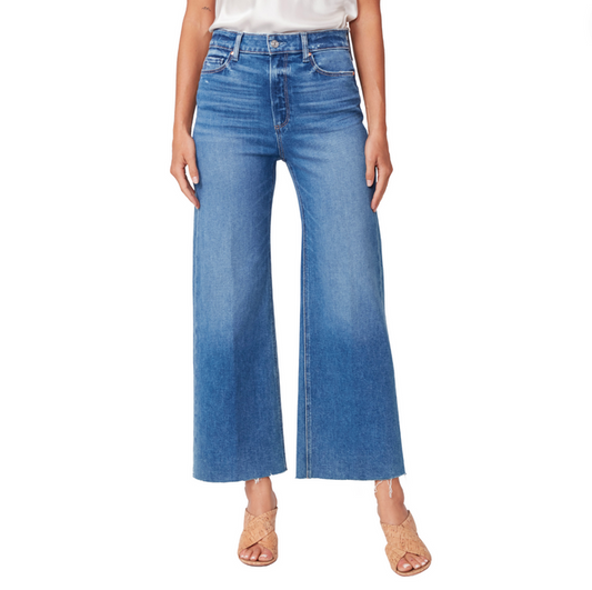 Paige Anessa Ankle Wide Leg Raw Hem in Rock Show Distressed
