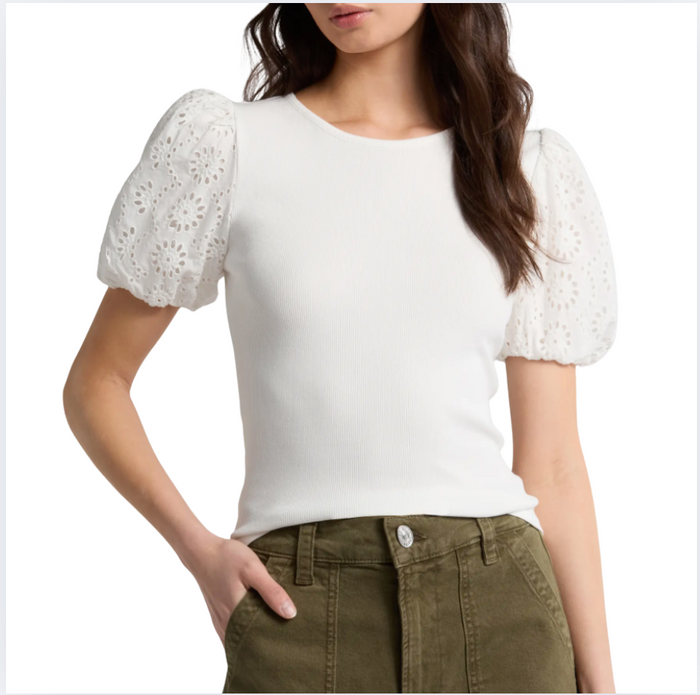 Paige Marina Eyelet Puff Sleeve T-Shirt