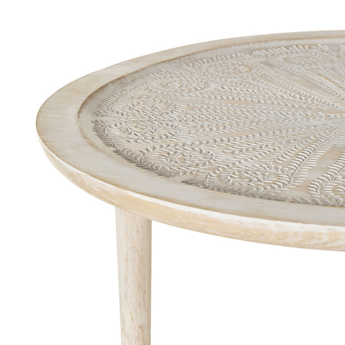 Pavan White Washed Wooden Side Table 48cm
