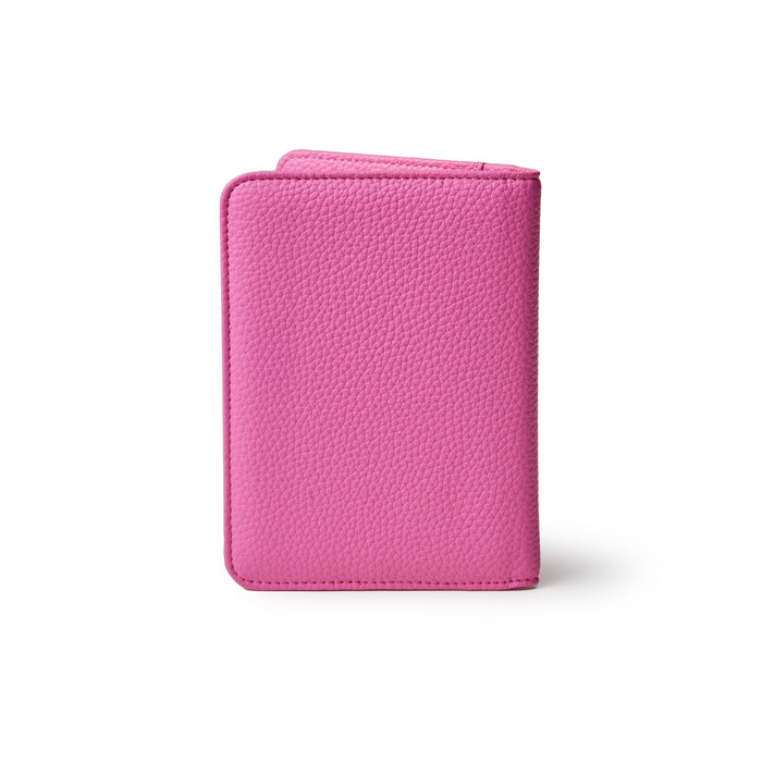 Pink Pebble Passport Holder with textured leather finish, compact design, and secure closure for travel essentials.