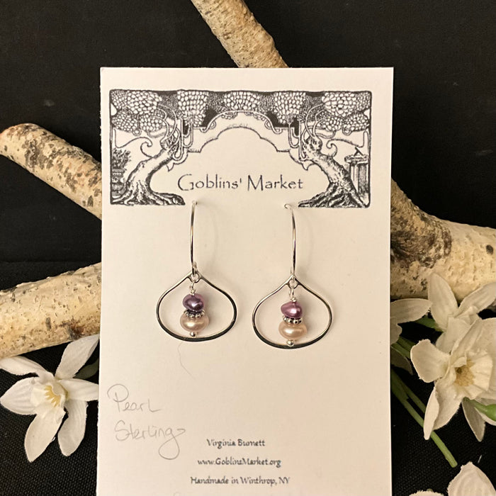 Pink & Purple Pearl Silver Framed Drop Earrings