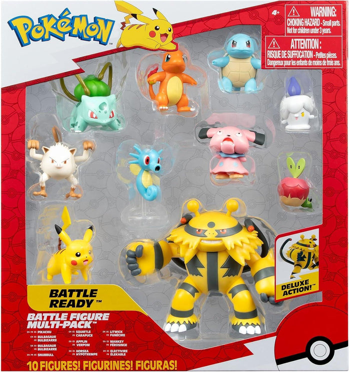 Pokémon Battle Figure 10 Pack  - Pikachu, Squirtle, Bulbasaur, Charmander, Trubbish, Applin, Horsea, Litwick, Electivire & Mankey