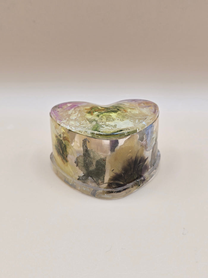 Decorative heart jewelry box resin floral on a white background