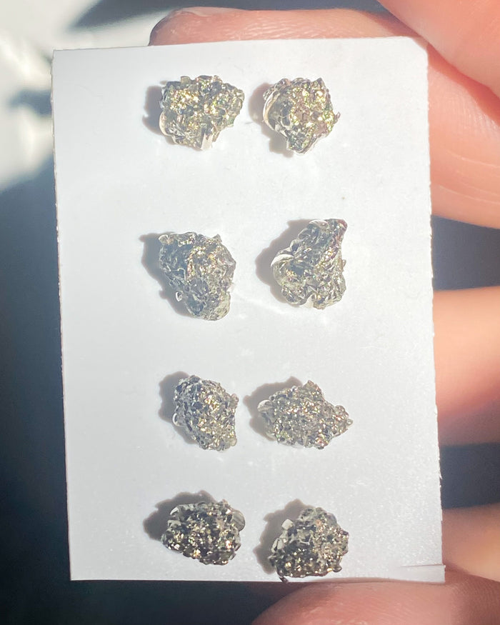 Pyrite Sterling Silver Stud Earrings (Pair)