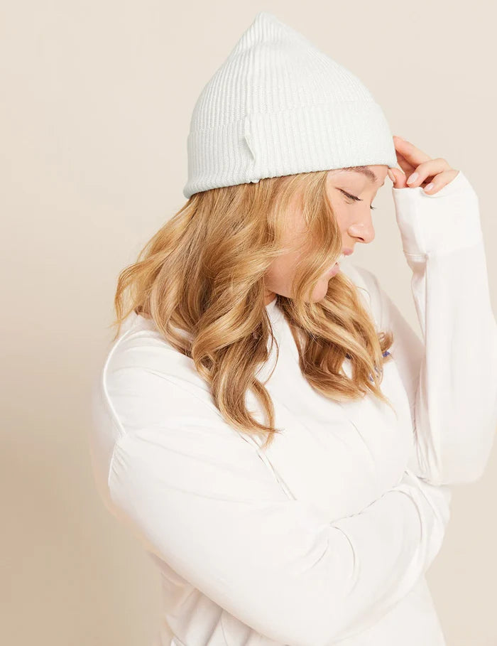 RIBBED KNIT BEANIE-NATURAL WHITE