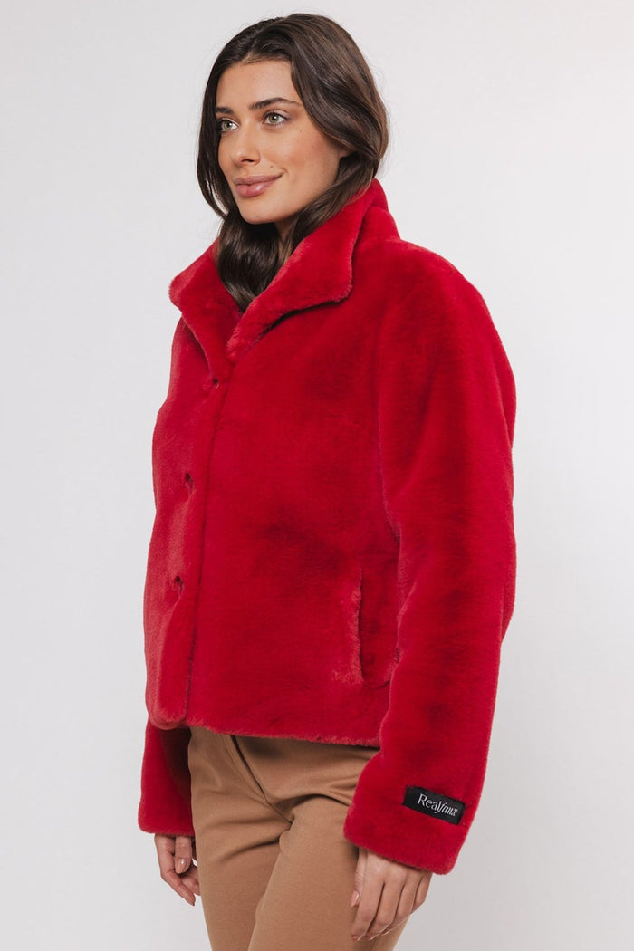 Rino & Pelle Vie 7002411 Single Breasted Fake Fur Jacket Red Berry - Dotique