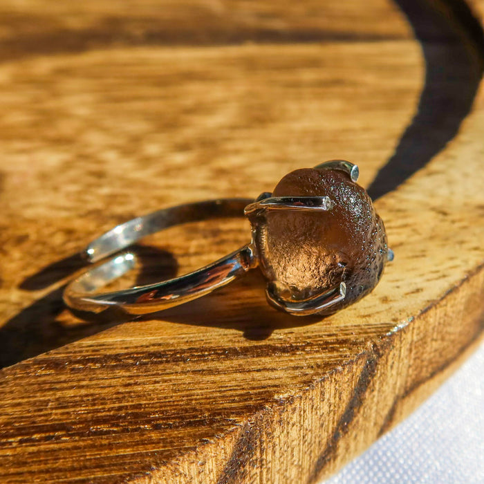 Rough Colombianite Tektite 925 Sterling Silver Ring | Raw Unique Jewelry