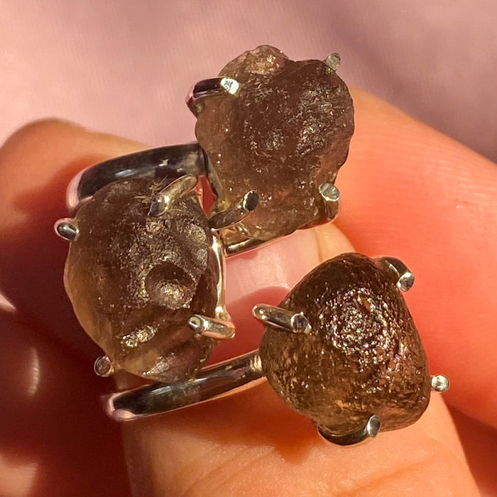 Rough Colombianite Tektite 925 Sterling Silver Ring | Raw Unique Jewelry