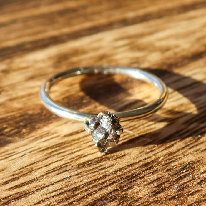 Rough Meteorite 925 Sterling Silver Ring | Raw Unique Jewelry