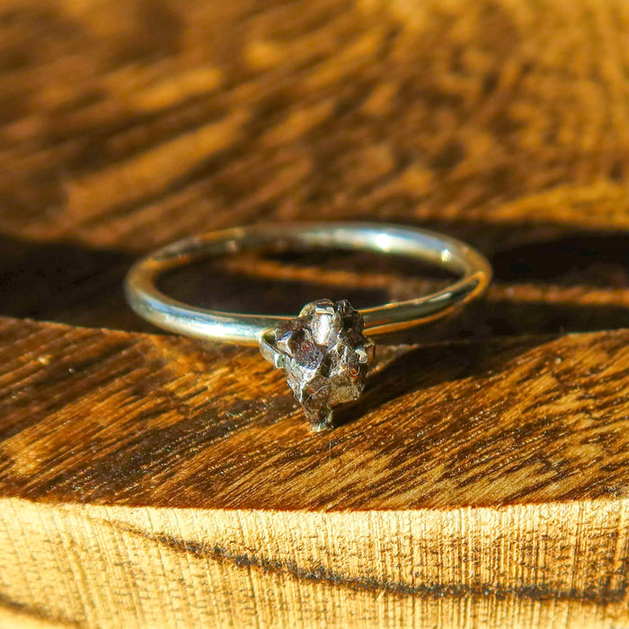 Rough Meteorite 925 Sterling Silver Ring | Raw Unique Jewelry