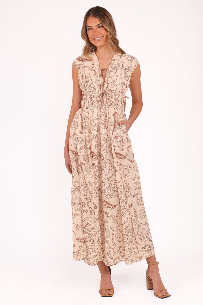 Petal and Pup USA DRESSES Safira Midi Dress - Brown Paisley