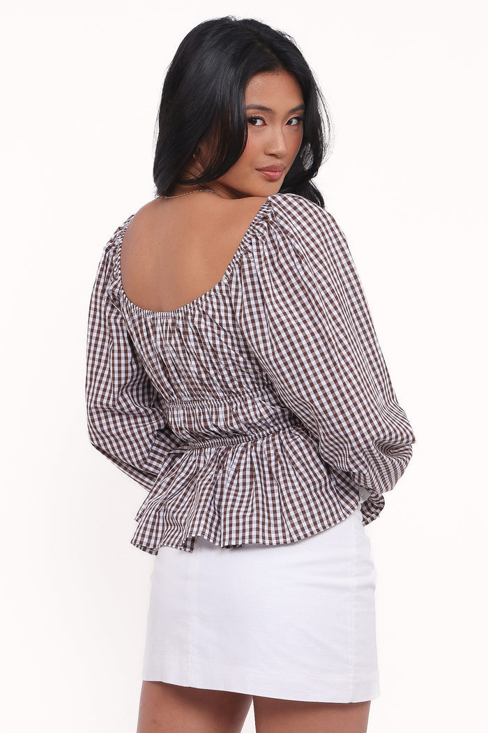 Petal and Pup USA TOPS Saphia Top - Brown Gingham