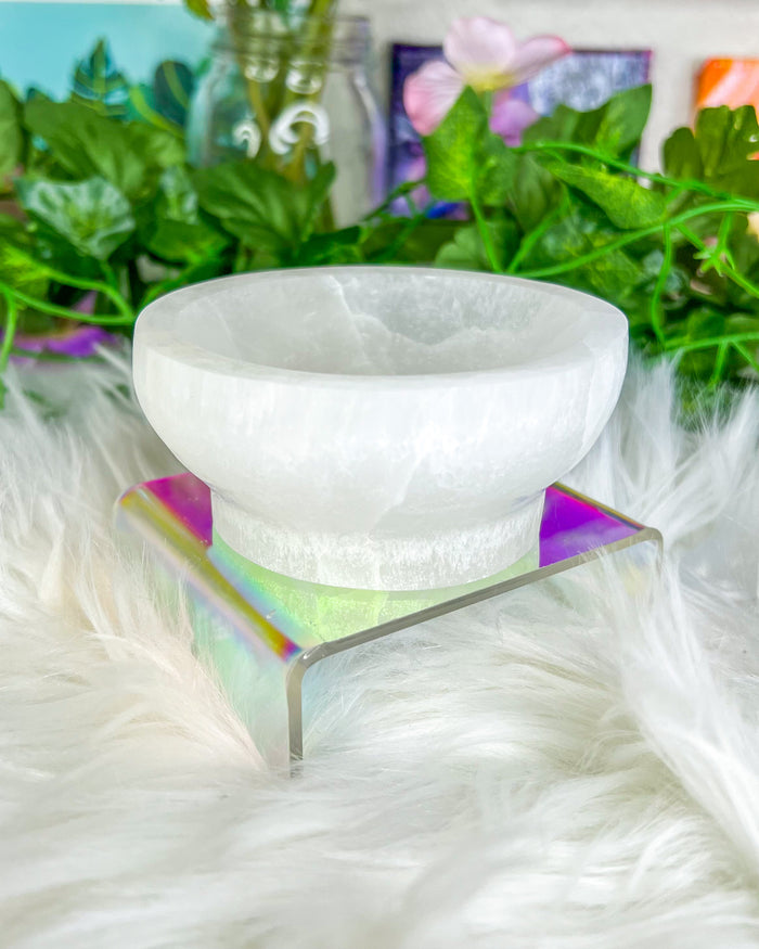 Satin Spar “Selenite” Raised Round Bowl {~4 inches}