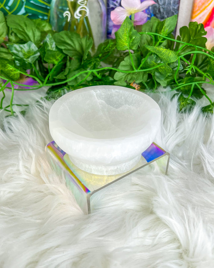 Satin Spar “Selenite” Raised Round Bowl {~4 inches}