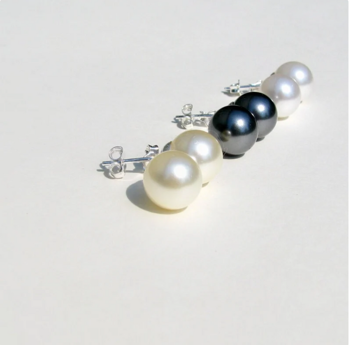 Sela + Sage Large Round Pearl Stud Earrings