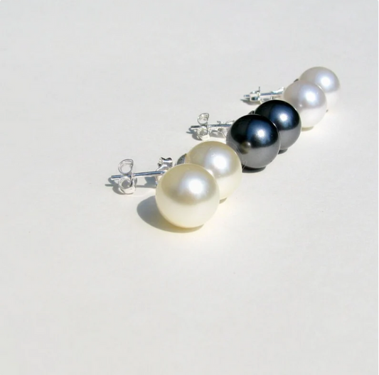 Sela + Sage Large Round Pearl Stud Earrings