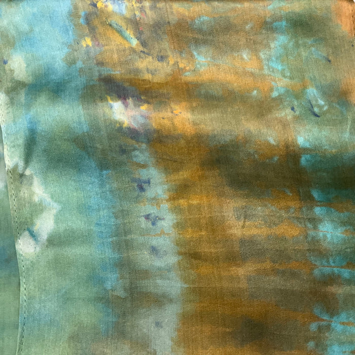 Small Ice Dyed Silk Satin Scarf - Turquoise Colorway