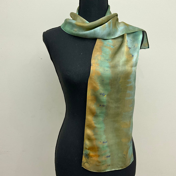 Small Ice Dyed Silk Satin Scarf - Turquoise Colorway
