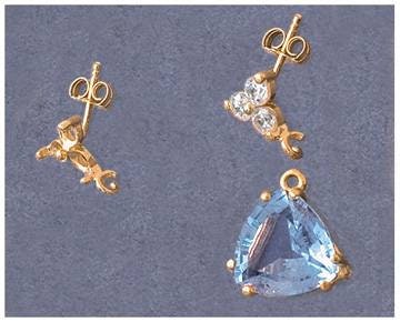 Solid Sterling Silver or 14kt Gold 1 Set (2 pieces) 2-5.5mm Rd Tri-Cluster Earrings Setting with Open Ring/Hoop, 162-033/142-033