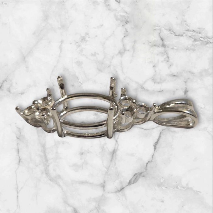 Solid Sterling Silver or 14kt Gold 10x8-18x13 Oval Cut Pendant Setting with 6 Stone Accents, Made in USA 161-056/141-056