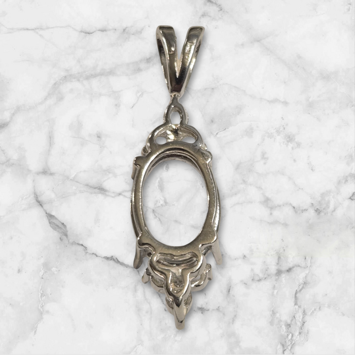 Solid Sterling Silver or 14kt Gold 10x8-18x13 Oval Cut Pendant Setting with 6 Stone Accents, Made in USA 161-056/141-056