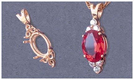 Solid Sterling Silver or 14kt Gold 10x8-18x13 Oval Cut Pendant Setting with 6 Stone Accents, Made in USA 161-056/141-056