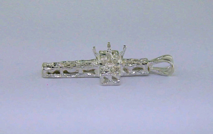 Solid Sterling Silver or 14kt Gold 3-6mm Round Nugget Cross Pendant Setting, New, Made in USA 161-739/141-739