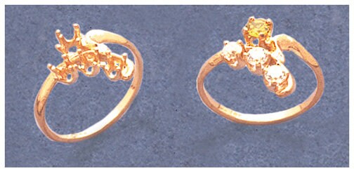 Solid Sterling Silver or 14kt Gold 3.5mm Round Accented Half ByPass Pre-Notched Blank Ring Size 6-8 setting 163-275/143-275