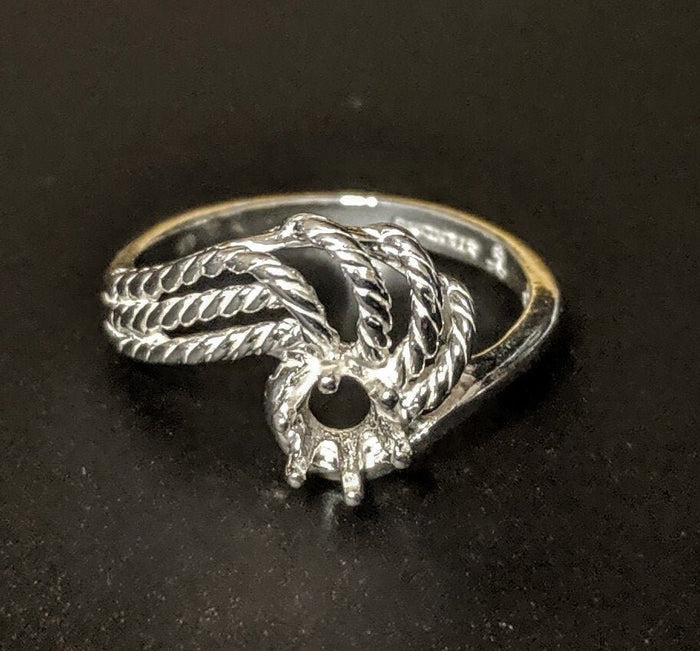 Solid Sterling Silver or 14kt Gold 4-6mm Round Ladies Rope Swirl Pre-Notched Blank Ring Size 6-8 setting 163-263/143-263