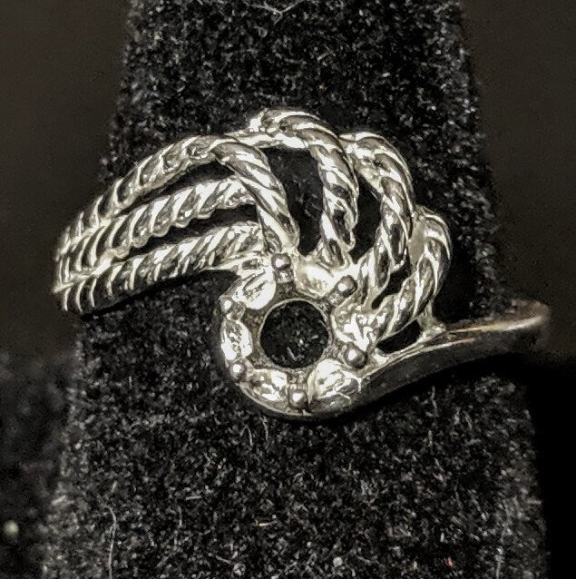 Solid Sterling Silver or 14kt Gold 4-6mm Round Ladies Rope Swirl Pre-Notched Blank Ring Size 6-8 setting 163-263/143-263