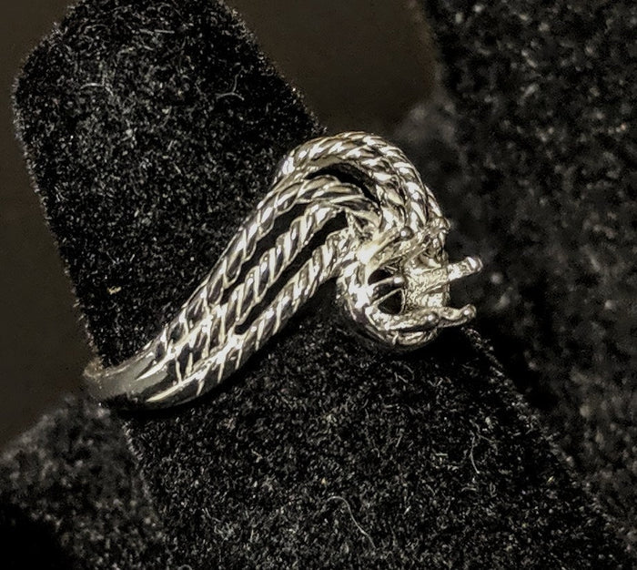 Solid Sterling Silver or 14kt Gold 4-6mm Round Ladies Rope Swirl Pre-Notched Blank Ring Size 6-8 setting 163-263/143-263