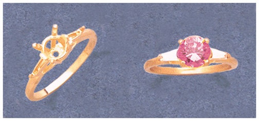Solid Sterling Silver or 14kt Gold 7mm Round with Accents Pre-Notched Fashion Blank Ring Size 7 setting 163-251/143-251