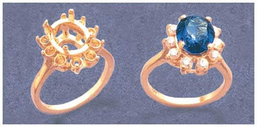 Solid Sterling Silver or 14kt Gold 7x5-10x8mm Oval Cluster Pre-Notched Blank Ring Size 7 setting 163-547/143-547