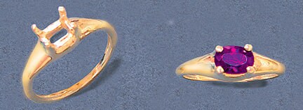 Solid Sterling Silver or 14kt Gold 7x5 Oval blank Side Set Dome Ring Shank setting Size 7, 163-522/143-522