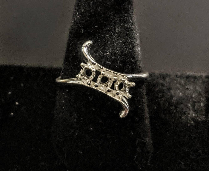 Solid Sterling Silver or 14kt Gold Three Stone Cluster Ladies Pre-Notched Blank Ring Size 6-8 setting 163-276/143-276