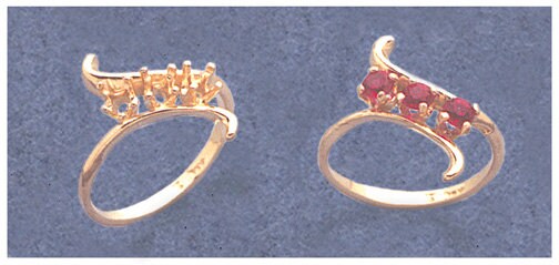 Solid Sterling Silver or 14kt Gold Three Stone Cluster Ladies Pre-Notched Blank Ring Size 6-8 setting 163-276/143-276