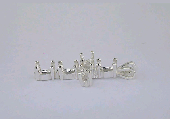 Solid Sterling Silver or 14kt White or Yellow Gold Multi Stone Marquise Cross Pendant Setting with Accent, New, Made in USA 161-737