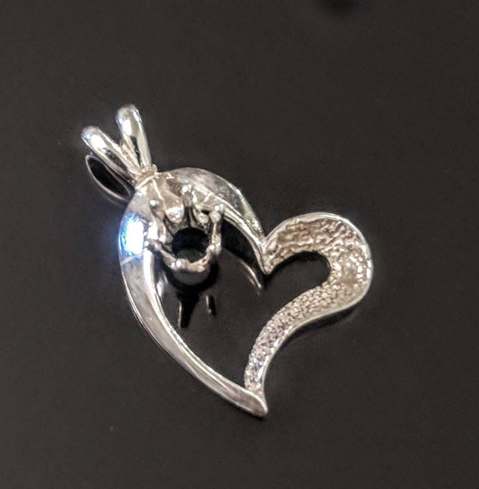 Solid Sterling Silver or Solid 14kt Gold 4mm-6mm Round Semi-Textured Heart Pendant Setting, New, Made in USA 161-135/141-135