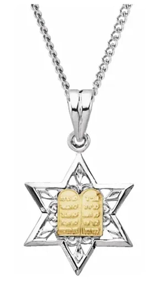 Sterling Silver & 14kt Solid Gold, Star of David Pendant. Solid Gold