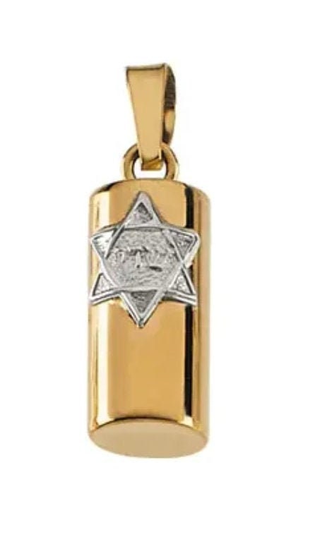 Sterling Silver, 14kt Yellow/White Solid Gold, 15x6 or 21x5 mm Mezuzah Pendant. Solid Gold