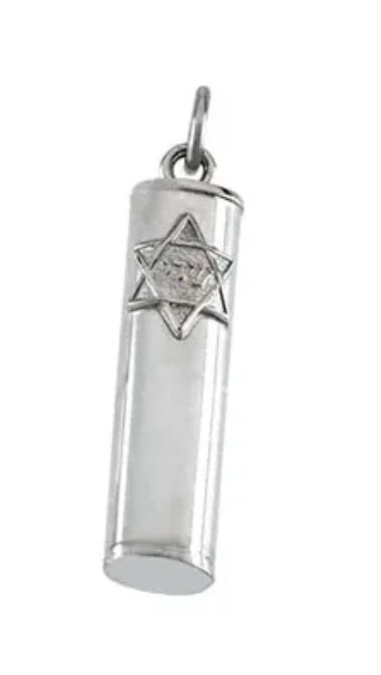 Sterling Silver, 14kt Yellow/White Solid Gold, 15x6 or 21x5 mm Mezuzah Pendant. Solid Gold