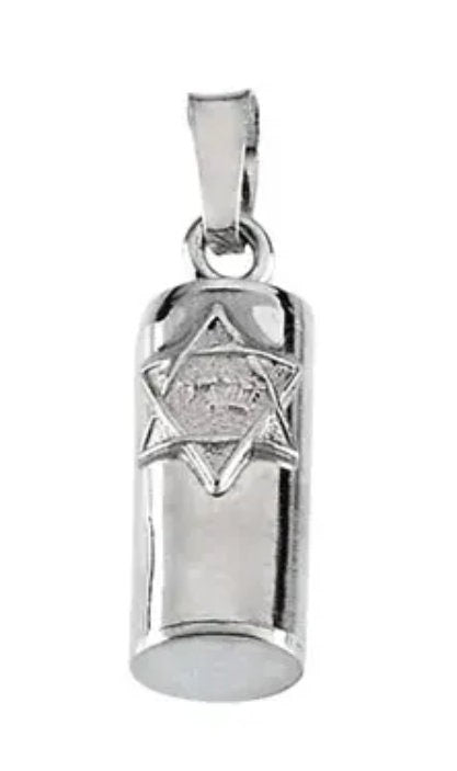 Sterling Silver, 14kt Yellow/White Solid Gold, 15x6 or 21x5 mm Mezuzah Pendant. Solid Gold