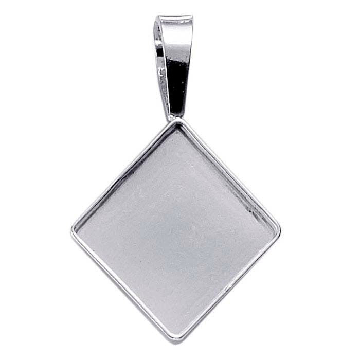 Sterling Silver 16mm Square Cabochon Pendant Mounting, Cab (Cabochon), Resin Work, Pendant Setting, Custom 694197