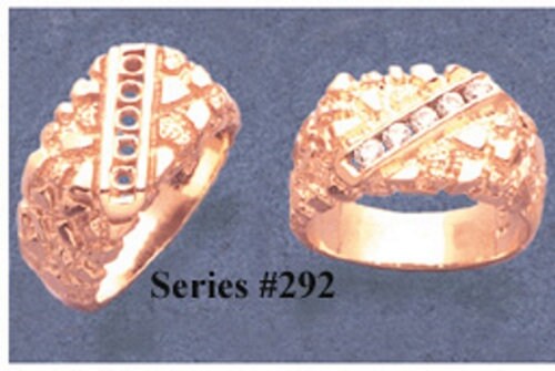 Sterling Silver or 10kt Gold Gents 5 Stone Pre-Notched Blank Nugget Channel Mens Ring Size 10, setting 163-292/143-292