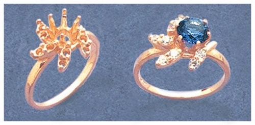 Sterling Silver or 14kt Gold 6mm Round with Accents Flower Dinner Pre-Notched Blank Ring Sz 6.5 setting 163-267/143-267