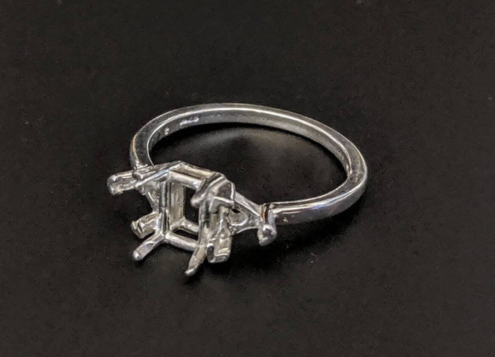 Sterling Silver or 14kt Gold 7x5 Emerald Cut Side with Trillion Accents Pre-Notched Blank Ring Size 7 setting 163-460/143-460
