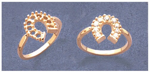 Sterling Silver or Solid 14kt Gold Multi Stone Round Horse Shoe Ladies Pre-Notched Blank Ring Sz 5-8 setting 163-225/143-225