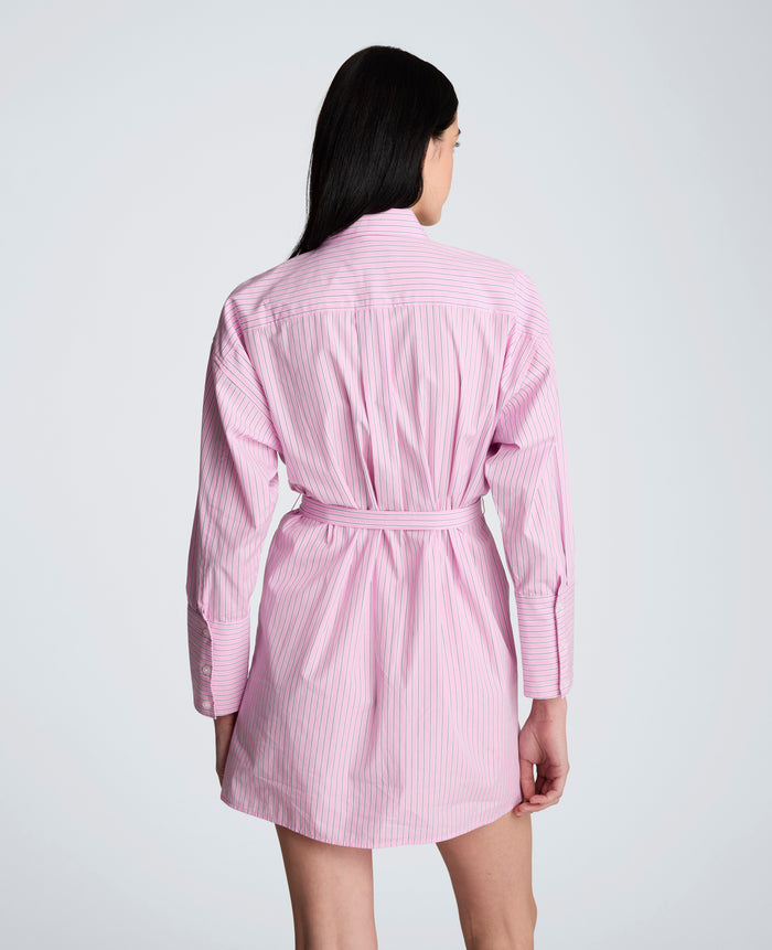 Striped Poplin Drop Shoulder Short Shirt Dress