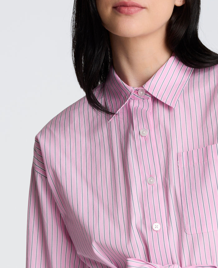 Striped Poplin Drop Shoulder Short Shirt Dress